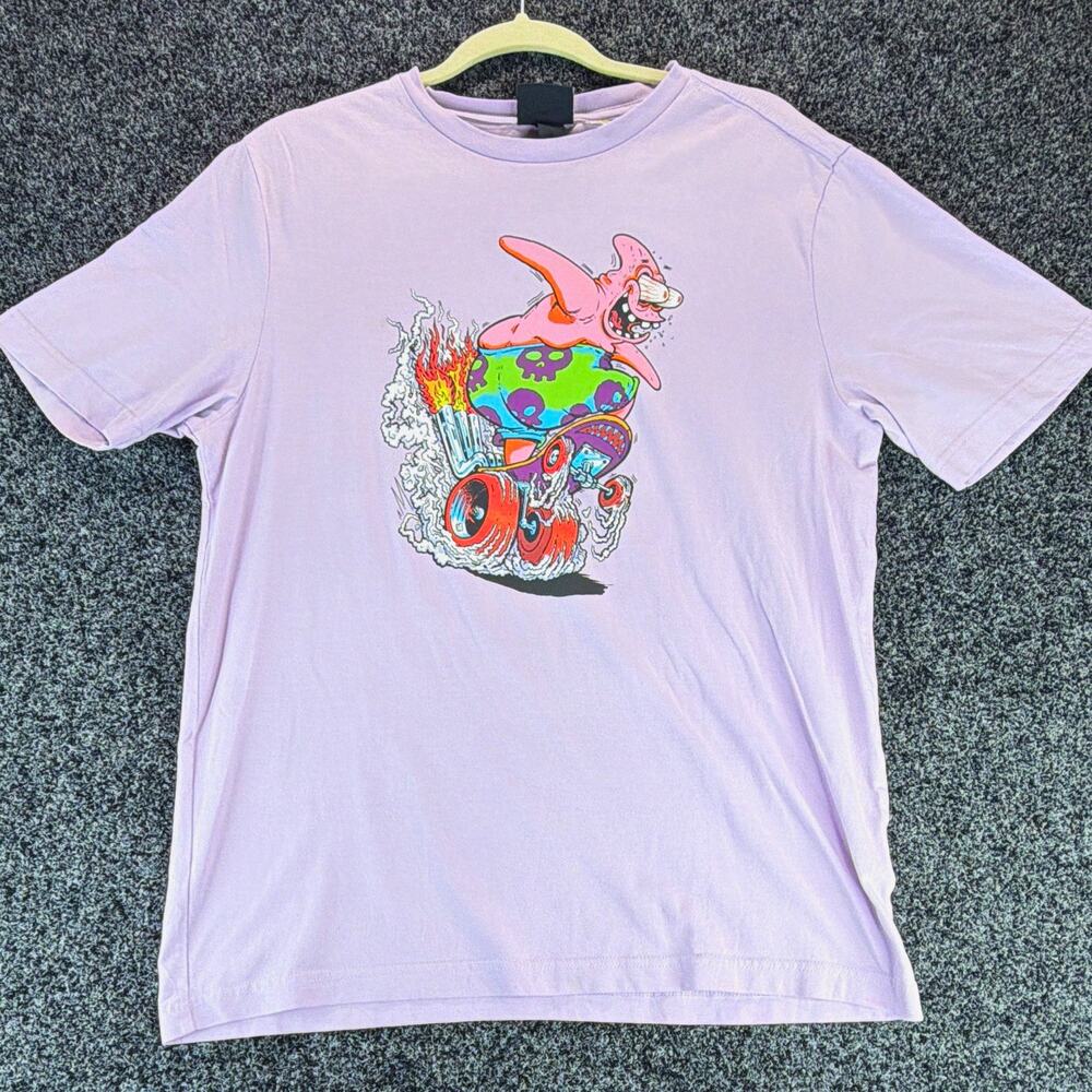 H&M Men's Purple Patrick Star SpongeBob Graphic Crew Neck Tee Cotton Knit M